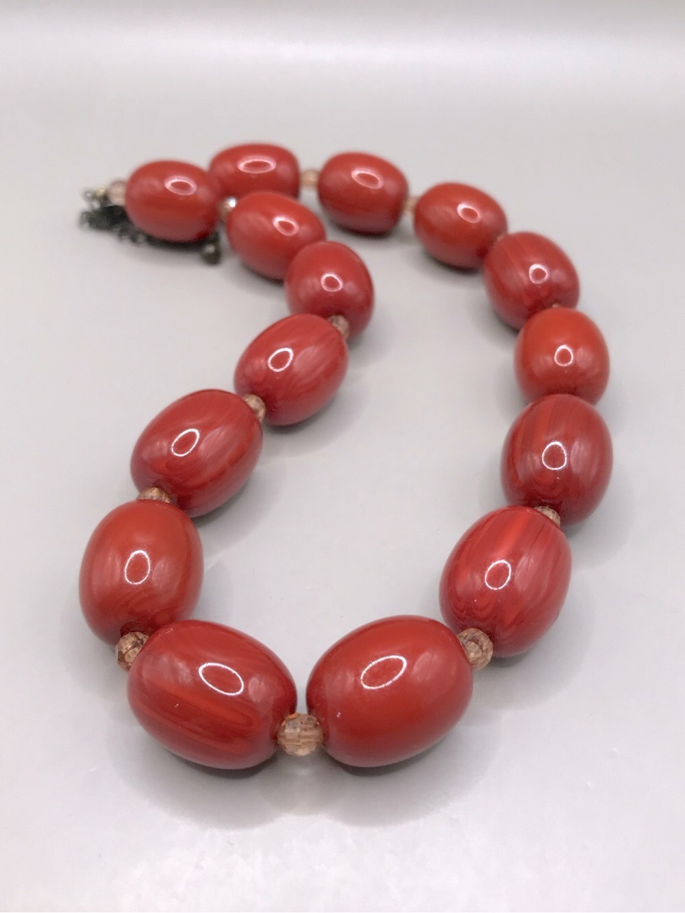 Burnt Orange Acrylic Bead Necklace with Amber Colored Accent Spacers